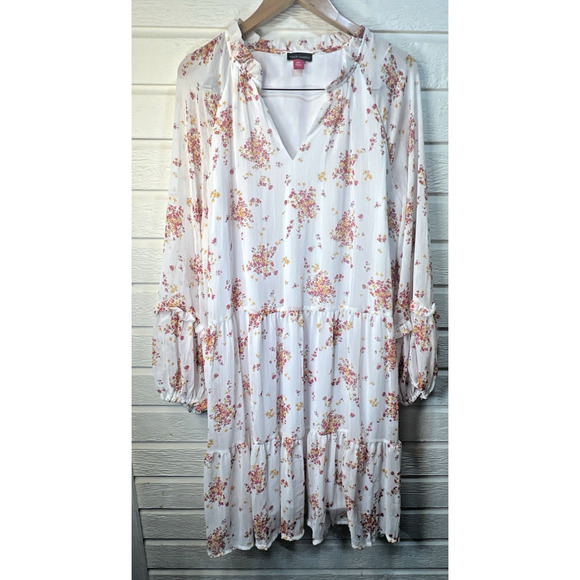 Vince Camuto Tiered Mini dress XXL floral white lined flowy long sleeve - Picture 5 of 13